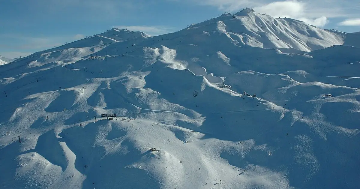 Snow-covered slopes of the Coronet Peak ski field near Queenstown in winter